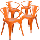 Flash Furniture Commercial Grade Orange Metal Indoor-Outdoor Chair with Arms-Stack Quantity: 8