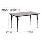 Flash Furniture 30"W x 72"L Rectangular Grey Thermal Laminate Activity Table - Standard Height Adjustable Legs-Black Edge Band