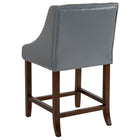 Flash Furniture Carmel 24"H Transitional Walnut Counter Height Stool with Accent Nail Trim in Light Grey LeatherSoft - 2 Pack-Solid Back Design