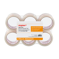 Staples Clear View Light-Duty Packaging Tape, 48 mm x 50 m, 2.0-mil, 6 Pack-Superior holding power