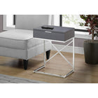 Monarch Specialties 3474 Accent Table - 24"H/Grey/Chrome Metal-One large storage drawer on glides with a subtle silver metal pull at the top