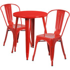 24'' Round Red Metal Indoor-Outdoor Table Set with 2 Cafe Chairs [CH-51080TH-2-18CAFE-RED-GG]-Metal Cafe Table