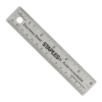 Staples Stainless Steel Ruler - 6"/15cm-Steel ruler with etched-on inch and metric rules