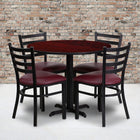 Flash Furniture 36" Round Mahogany Laminate Table Set with X-Base & 4 Ladder Back Metal Chairs - Burgundy Vinyl Seat-Set Includes 4 Chairs, Round Table Top and X-Base