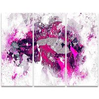 Designart Pink and Purple Lips 3-Panel Sensual Canvas Art Print, (PT2937-36 - 28)-Print
