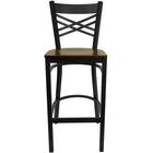 Flash Furniture HERCULES Series Black "X" Back Metal Restaurant Barstool - Mahogany Wood Seat - 2 Pack-Set of 2 Metal Dining Bar Stools