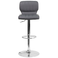 Flash Furniture Contemporary Grey Vinyl Adjustable Height Barstool with Vertical Stitch Back & Chrome Base - 2 Pack-Set of 2 Contemporary Style Stools
