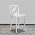 Flash Furniture Commercial Grade 24" High Metal Indoor-Outdoor Counter Height Stool with Vertical Slat Back - White - 2 Pack-Screw Leveling Floor Glides