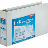 Cardinal® - Reliure de présentation ClearVue™ 11 po x 17 po à anneaux inclinés en D, 3 po, blanc-Feuille transparente sur le devant, l'arrière et le dos – facile à personnaliser