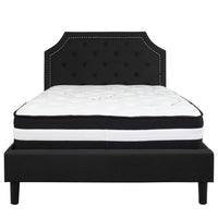 Flash Furniture - Lit à plate-forme Brighton double touffeté et rembourré en tissu noir avec matelas à ressorts ensachés-Ensemble de lit et matelas à plateforme double