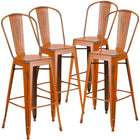 Flash Furniture Commercial Grade 30" High Distressed Orange Metal Indoor-Outdoor Barstool with Back-Curved Back with Vertical Slat