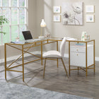 Sauder 59"W La Collection Harper Heights Bureau en L - Finition White-Surface supérieure en verre trempé de sécurité