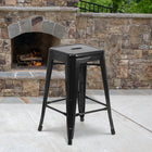 Flash Furniture Commercial Grade 24" High Backless Black Metal Indoor-Outdoor Counter Height Stool with Square Seat-Seat Drain Hole assists in drying