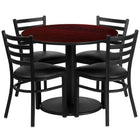 Flash Furniture 36" Round Mahogany Laminate Table Set with Round Base & 4 Ladder Back Metal Chairs - Black Vinyl Seat-Table and Chair Set