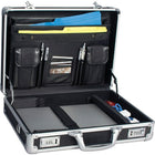 Nextech 17.3" ABS Briefcase - Black and Silver-Contains multiple organization pockets and an adjustable legal-size file folder divider to keep paperwork and belongings neat and quickly accessible