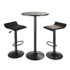 Winsome Obsidian 3-Piece Pub Set Round Table with 2 Airlift Stools, Black-Seat is Faux Leather in Black. The seat height adjustable between 22.68" to 30.79". Overall stool at highest position is 15.16"W x and 15.16"D x 33.35"H and lowest at 22.68'H