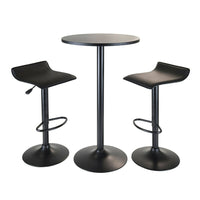 Winsome Obsidian 3-Piece Pub Set Round Table with 2 Airlift Stools, Black-Seat is Faux Leather in Black. The seat height adjustable between 22.68" to 30.79". Overall stool at highest position is 15.16"W x and 15.16"D x 33.35"H and lowest at 22.68'H