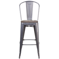 Flash Furniture 30" High Clear Coated Barstool with Back & Wood Seat-Bistro Style Bar Stool