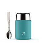 Minimal Stainless Steel Insulated Food Jar - Aqua - 500ml-Integrated full size, stainless steel foldable spoon