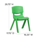 Flash Furniture - Chaise d'école empilable en plastique vert avec hauteur de siège de 15,5 po-Coquille profilée -une pièce