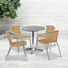 Flash Furniture 27.5'' Round Aluminum Indoor-Outdoor Table with 4 Beige Rattan Chairs (TLH-ALUM-28RD-020BGECHR4-GG)-Aluminum, Beige