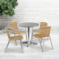 Flash Furniture 27.5'' Round Aluminum Indoor-Outdoor Table with 4 Beige Rattan Chairs (TLH-ALUM-28RD-020BGECHR4-GG)-Aluminum, Beige