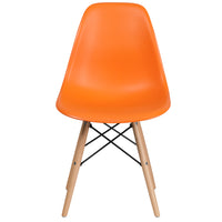 Flash Furniture Elon Series Orange Plastic Chair with Wooden Legs-Accent Side Chair