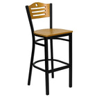 Flash Furniture 30'' Square Black Laminate Table Set with Round Base and 4 Wood Slat Back Metal Bar Stools, Black Vinyl Seat-Dimensions: 42''H x 30''W x 30''D