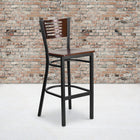 Flash Furniture HERCULES Series Black Slat Back Metal Restaurant Barstool - Walnut Wood Back & Seat - 2 Pack-Welded Joint Assembly