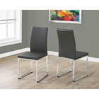Monarch Specialties 1094 Dining Chair - Grey Leather-Look/Chrome - 2 Pack-Chrome finish, leather look