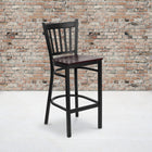 Flash Furniture HERCULES Series Black Vertical Back Metal Restaurant Barstool - Mahogany Wood Seat - 2 Pack-Welded Joint Assembly