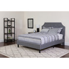 Flash Furniture Brighton Full Size Tufted Upholstered Platform Bed with Pocket Spring Mattress - Light Grey Fabric-Arched Headboard