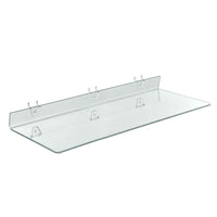 Azar Displays 24" x 8" Acrylic Shelf For Pegboard/Slatwall, Clear, 4 Pack (556008)-Clear acrylic shelf is ideal for displaying cosmetics