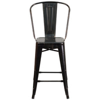 Flash Furniture 24" High Black-Antique Gold Metal Indoor-Outdoor Counter Height Stool with Back-Bistro Style Counter Stool