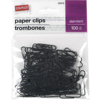 Staples Standard Vinyl-Coated Paper Clips - Black - 100 Pack-Vinyl clips slide easily