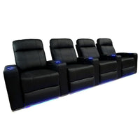 Valencia Piacenza Leather Air Manual Home Theater Recliner With LED Lights, 4-Seats, Black (P4-BLK-ML)-Wrapped in Premium Leather Air
