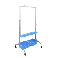 Luxor (L330) Classroom Chart Stand with Storage Bins-Double-sided magnetic whiteboard Two durable plastic open bins hold supplies while handles allow for easy toting. Chart hooks display easel paper pads, pocket charts, and posters. Take advantage of great mobility with four casters, two with locking brakes.