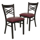 Flash Furniture HERCULES Series Black "X" Back Metal Restaurant Chair - Burgundy Vinyl Seat - 2 Pack-"X" Back Design