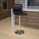 Flash Furniture Contemporary Black Vinyl Adjustable Height Barstool with Horizontal Stitch Back & Chrome Base-Footrest