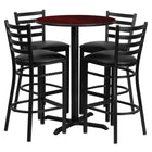 Flash Furniture 30" Round Mahogany Laminate Table Set with X-Base & 4 Ladder Back Metal Barstools - Black Vinyl Seat-Bar Height Table and Stool Set