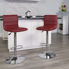 Flash Furniture Contemporary Vinyl Adjustable Height Barstool with Horizontal Stitch Back & Chrome Base - Burgundy - 2 Pack-Seat Adjusts from Counter to Bar Height