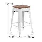 Flash Furniture 24" High Backless Metal Counter Height Stool with Square Wood Seat - White-Seat Width: 12"