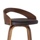 Armen Living - Sonia 76 cm Tabouret en Bois de noyer - Simili Cuir Marron-Pivotant à 360 degrés, siège rembourré en mousse, repose-pieds robuste en métal chromé
