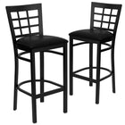 Flash Furniture HERCULES Series Black Window Back Metal Restaurant Barstool - Black Vinyl Seat - 2 Pack-Window Back Design