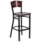 Flash Furniture HERCULES Series Black 4 Square Back Metal Restaurant Barstool - Mahogany Wood Back & Seat-500 lb. Weight Capacity