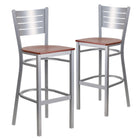 Flash Furniture HERCULES Series Silver Slat Back Metal Restaurant Barstool - Cherry Wood Seat - 2 Pack-Slat Back Design