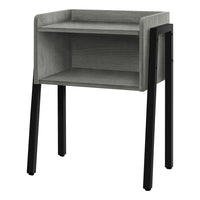 Monarch Specialties 3591 Accent Table - 23"H/Grey/Black Metal-2-tier rectangular accent table in a grey wood-look finish featuring a tray-style tabletop with raised edges on the sides and back, rounded front edges, and 1 storage cubby