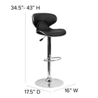 Flash Furniture Contemporary Cozy Mid-Back Vinyl Adjustable Height Barstools with Chrome Base - Black - 2 Pack-Footrest