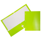 JAM Paper Glossy 2 Pocket 3 Hole Punched Folders, Lime Green, 50 Pack-Lime Green Glossy Cardstock Folders
