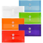 JAM Paper #10 Plastic Envelopes with Button and String Tie Closure, 5.25 x 10, Assorted Colours, 3 sets of 6 (921B1assrtdg)-Assortment of Six #10 Size Button and String Poly Envelopes: Clear, Dark Blue, Lime Green, Purple, Pink, and Orange